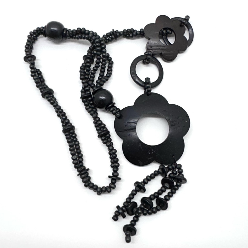 Asymmetrical Wooden Beaded Flower Chunky Bold Necklace